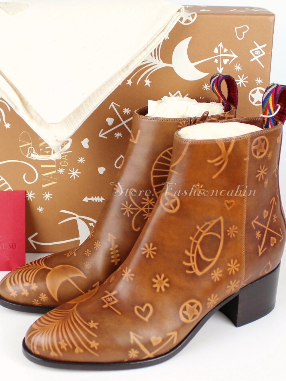 New Valentino Garavani Embossed Leather Bootie, Brown, EU 37